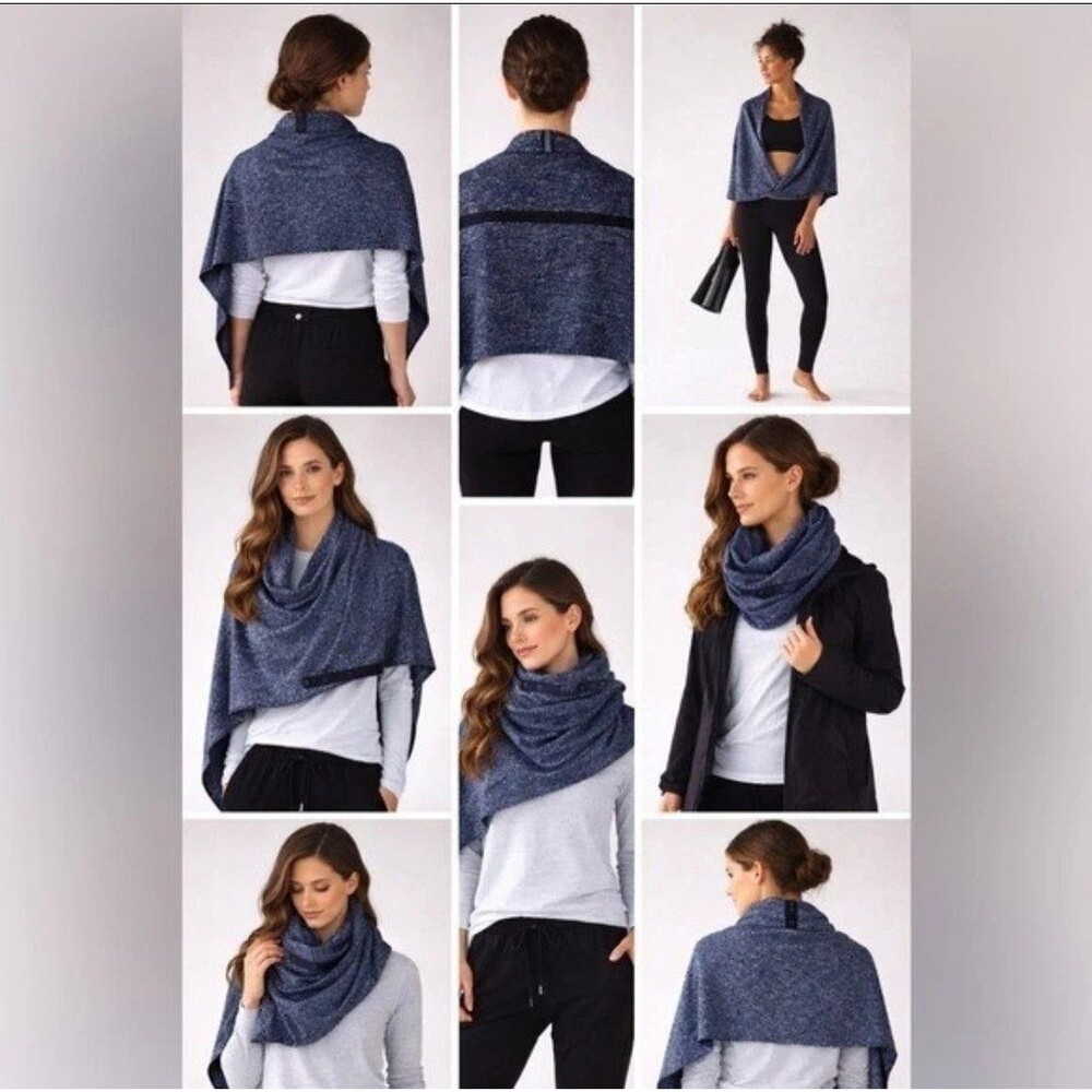 Lululemon Vinyasa Wrap Scarf Heather Grey Blue Reversible Wee Stripe With Snaps